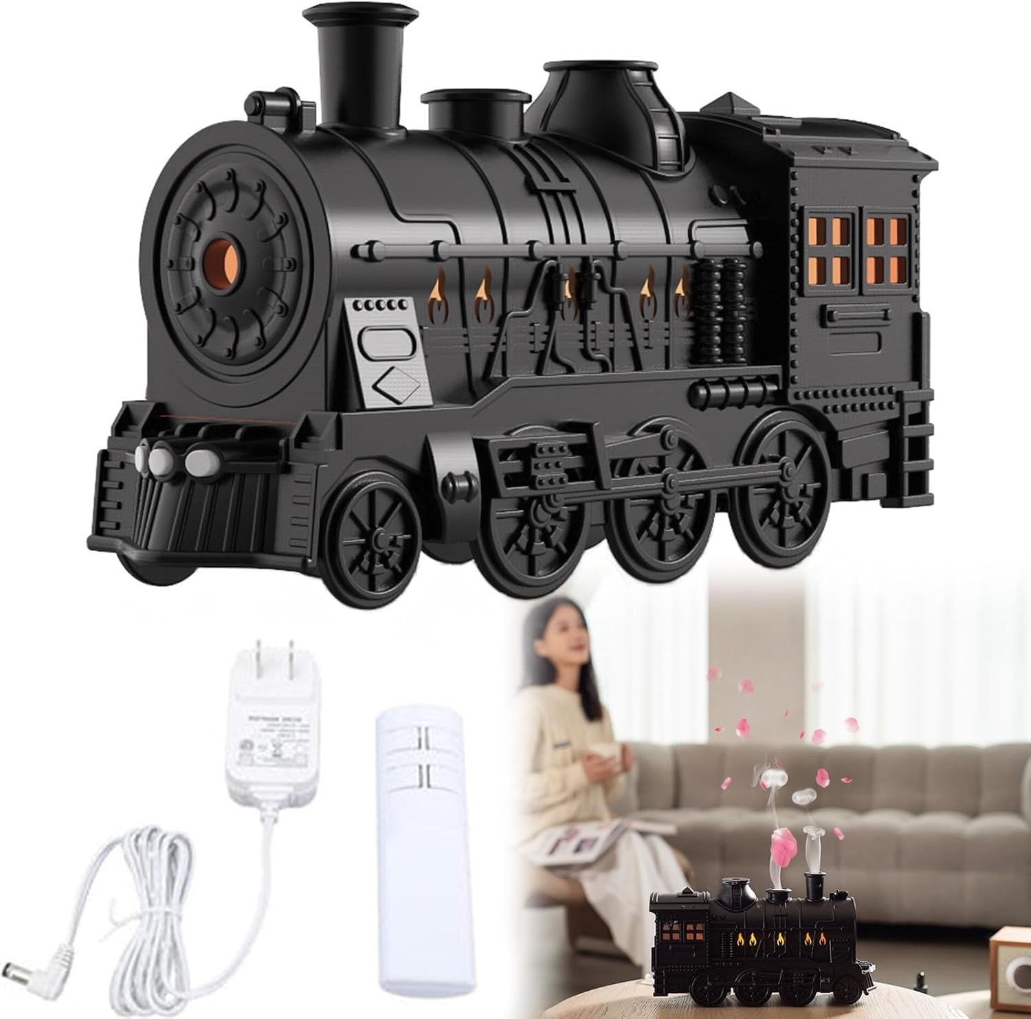 Locomotiva a Vapore Decorativa con Effetto Fumo & Luci LED